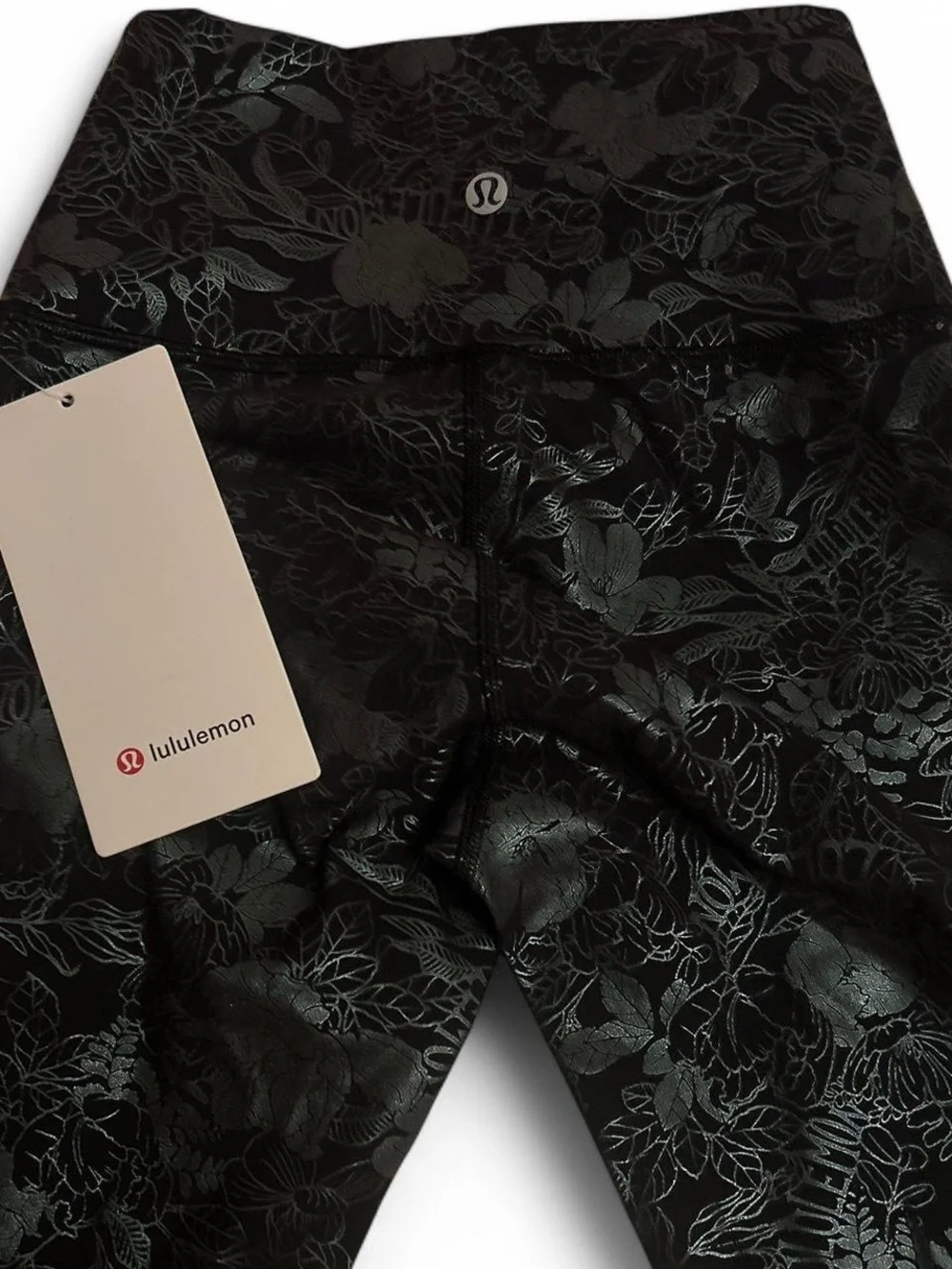 Lululemon Black & Silver Floral Wunder Train Leggings